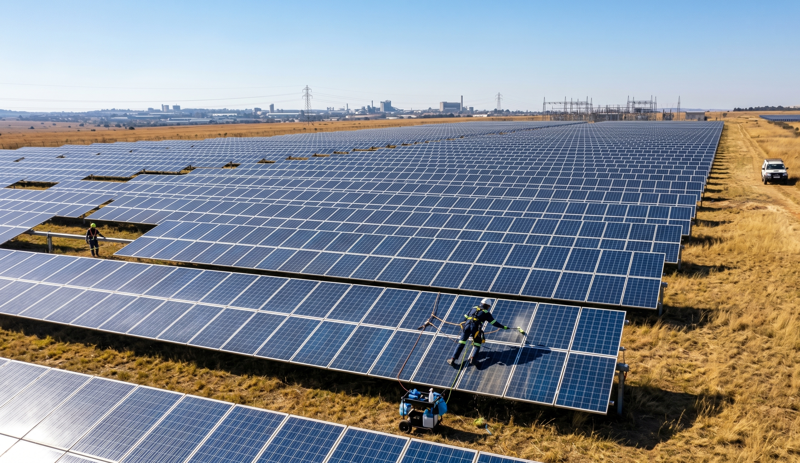 Technician working at heights on a solar installation